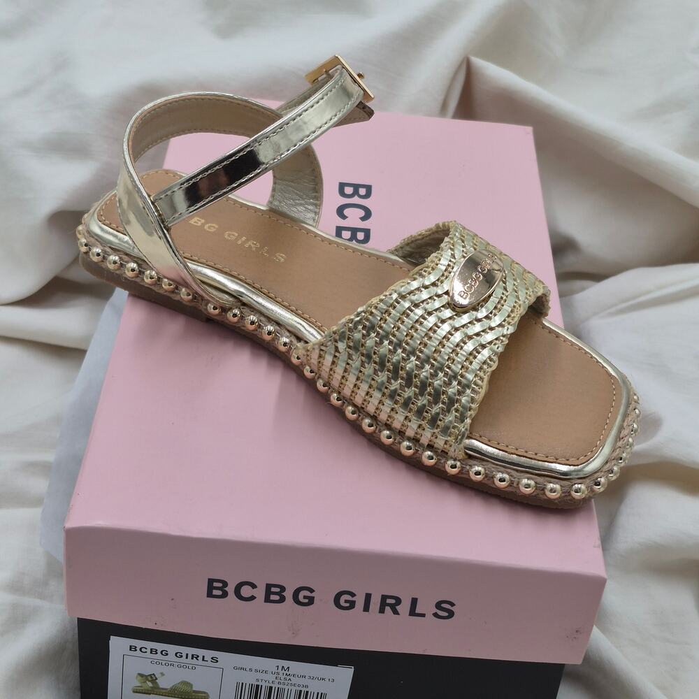 NEW BCBG Girls Elsa sandals in a metallic gold finish size 1